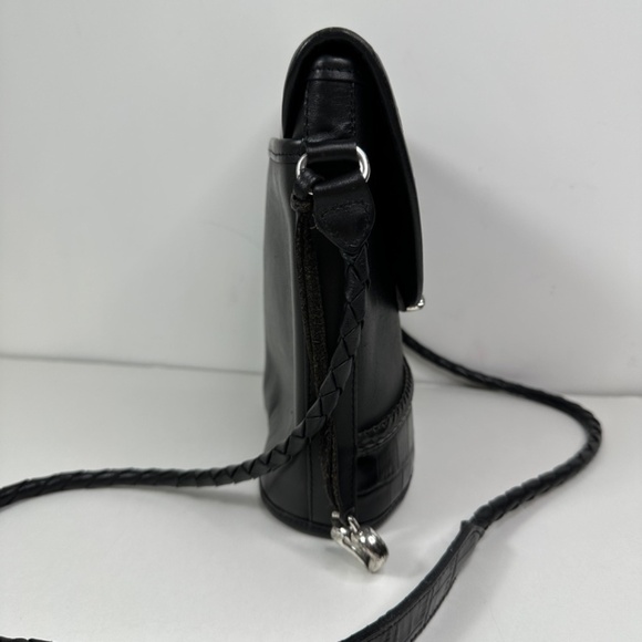 Brighton Vintage Leather Crossbody Bucket Black Heart Charm - Picture 5 of 16